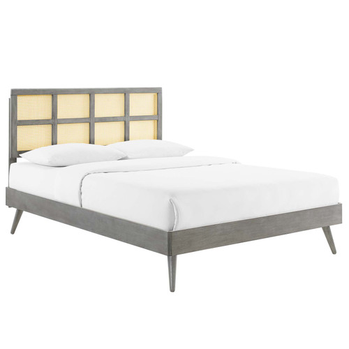 Sidney Cane and Wood Full Platform Bed With Splayed Legs MOD-6374-GRY