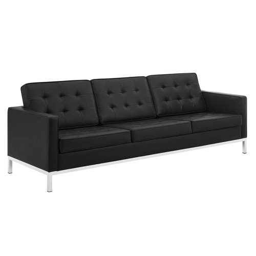 Loft Tufted Upholstered Faux Leather Sofa EEI-3385-SLV-BLK