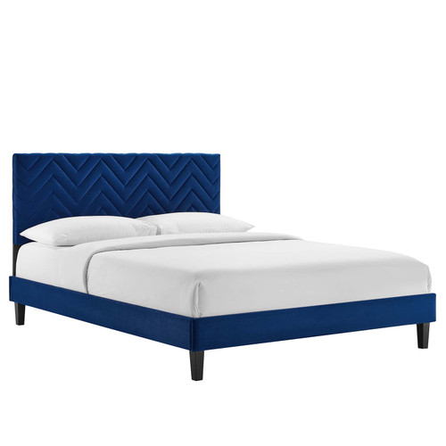 Leah Chevron Tufted Performance Velvet Twin Platform Bed MOD-6985-NAV