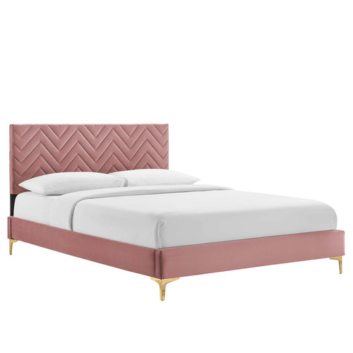 Leah Chevron Tufted Performance Velvet Twin Platform Bed MOD-6989-DUS