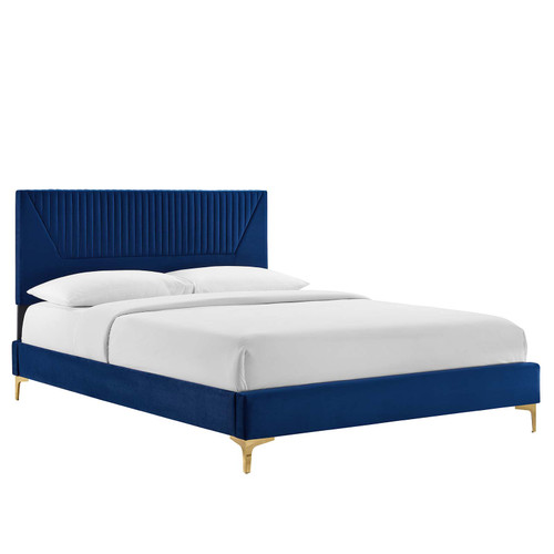 Yasmine Channel Tufted Performance Velvet Full Platform Bed MOD-7004-NAV