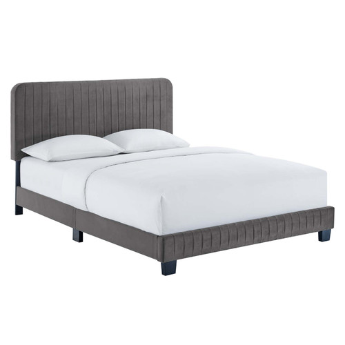 Celine Channel Tufted Performance Velvet Queen Platform Bed MOD-6334-GRY