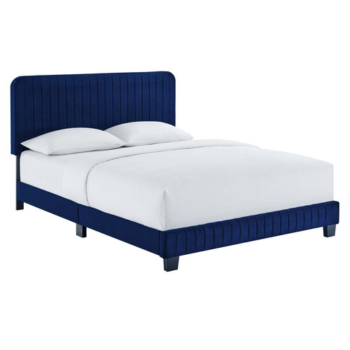 Celine Channel Tufted Performance Velvet Queen Platform Bed MOD-6334-NAV