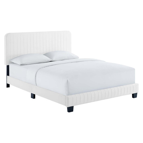 Celine Channel Tufted Performance Velvet Full Platform Bed MOD-6335-WHI