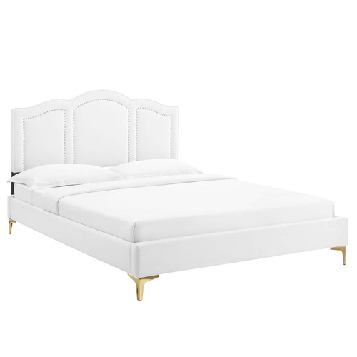 Emerson Performance Velvet Queen Platform Bed MOD-6577-WHI