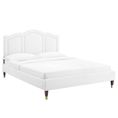 Emerson Performance Velvet Queen Platform Bed MOD-6578-WHI