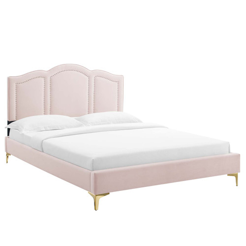 Emerson Performance Velvet Queen Platform Bed MOD-6577-PNK