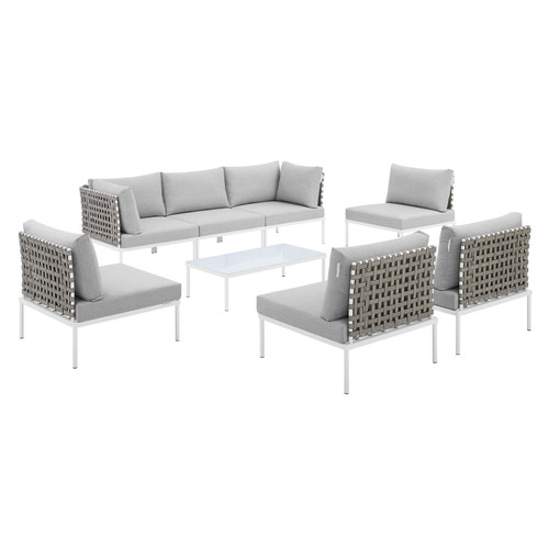 Harmony 8-Piece  Sunbrella® Basket Weave Outdoor Patio Aluminum Sectional Sofa Set EEI-4939-TAN-GRY-SET