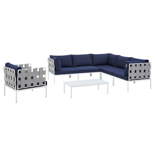 Harmony 7-Piece  Sunbrella® Outdoor Patio Aluminum Sectional Sofa Set EEI-4937-GRY-NAV-SET