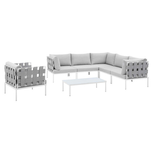 Harmony 7-Piece  Sunbrella® Outdoor Patio Aluminum Sectional Sofa Set EEI-4937-GRY-GRY-SET