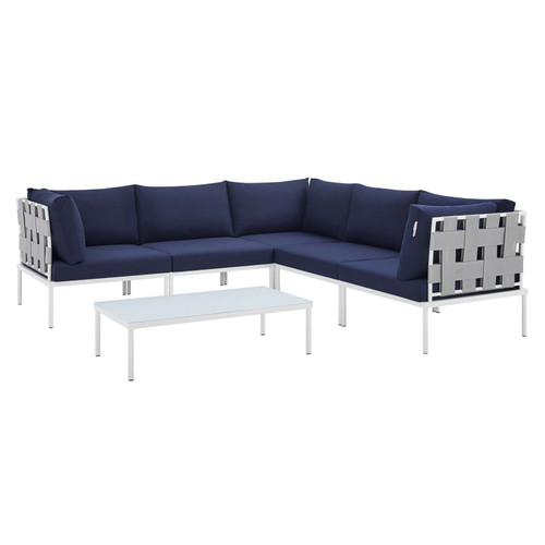 Harmony 6-Piece  Sunbrella® Outdoor Patio Aluminum Sectional Sofa Set EEI-4929-GRY-NAV-SET