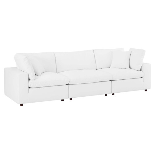 Commix Down Filled Overstuffed Vegan Leather 3-Seater Sofa EEI-4914-WHI