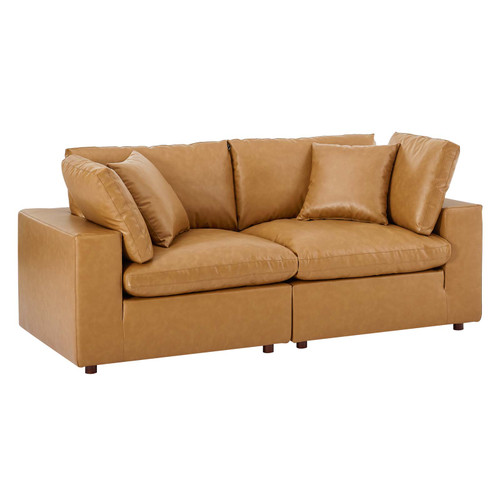 Commix Down Filled Overstuffed Vegan Leather Loveseat EEI-4913-TAN