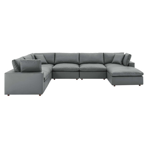 Commix Down Filled Overstuffed Vegan Leather 7-Piece Sectional Sofa EEI-4922-GRY