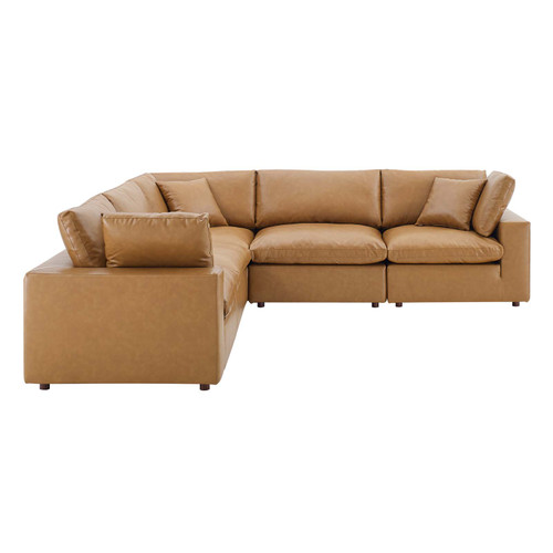 Commix Down Filled Overstuffed Vegan Leather 5-Piece Sectional Sofa EEI-4920-TAN