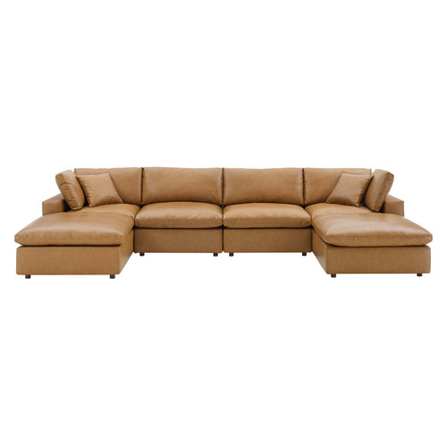 Commix Down Filled Overstuffed Vegan Leather 6-Piece Sectional Sofa EEI-4918-TAN