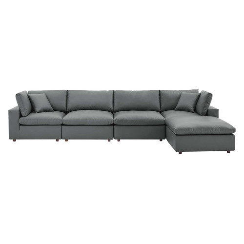 Commix Down Filled Overstuffed Vegan Leather 5-Piece Sectional Sofa EEI-4917-GRY