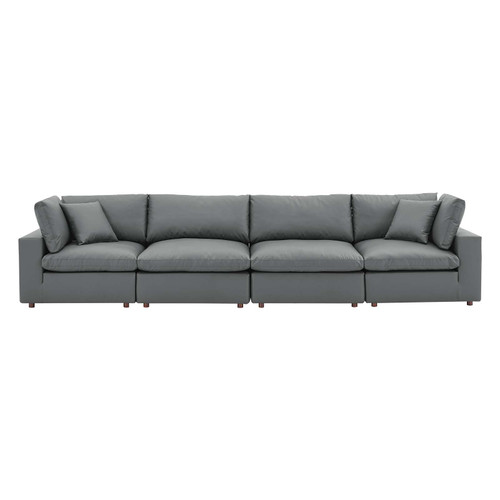 Commix Down Filled Overstuffed Vegan Leather 4-Seater Sofa EEI-4916-GRY