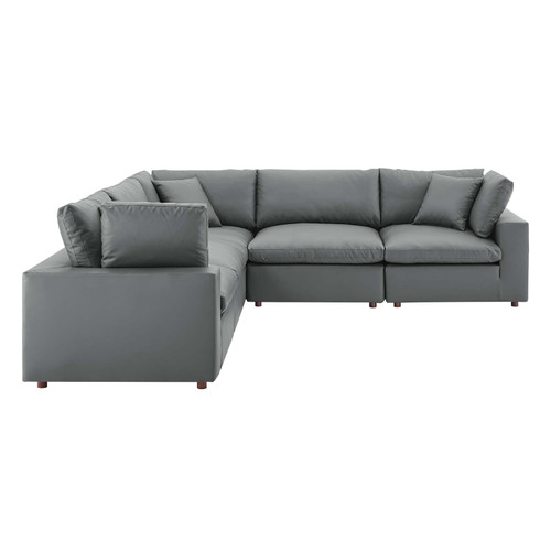Commix Down Filled Overstuffed Vegan Leather 5-Piece Sectional Sofa EEI-4920-GRY