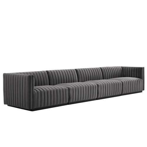 Conjure Channel Tufted Performance Velvet 4-Piece Sofa EEI-5767-BLK-GRY