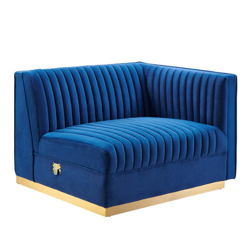 Sanguine Channel Tufted Performance Velvet Modular Sectional Sofa Right-Arm Chair EEI-6032-NAV