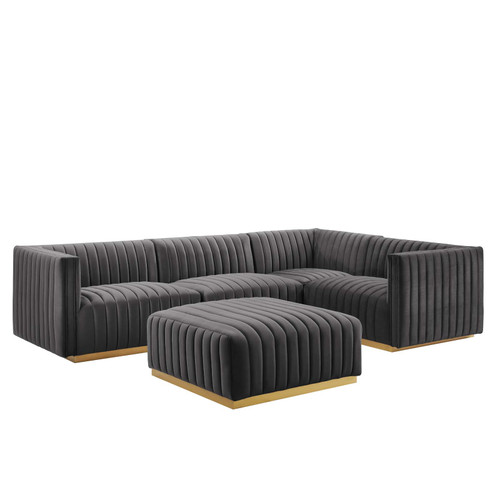 Conjure Channel Tufted Performance Velvet 5-Piece Sectional EEI-5853-GLD-GRY