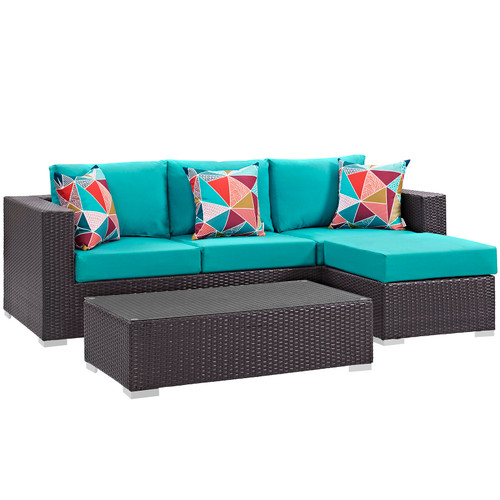 Convene 3 Piece Outdoor Patio Sofa Set EEI-2364-EXP-TRQ-SET