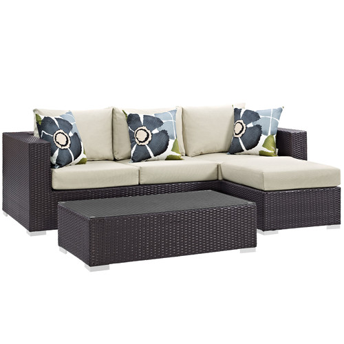 Convene 3 Piece Outdoor Patio Sofa Set EEI-2364-EXP-BEI-SET