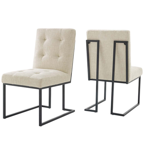 Privy Black Stainless Steel Upholstered Fabric Dining Chair Set of 2 EEI-4153-BLK-BEI