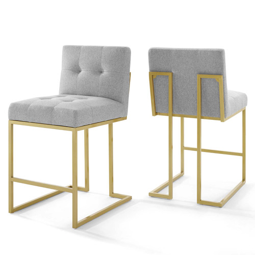 Privy Gold Stainless Steel Upholstered Fabric Counter Stool Set of 2 EEI-4154-GLD-LGR