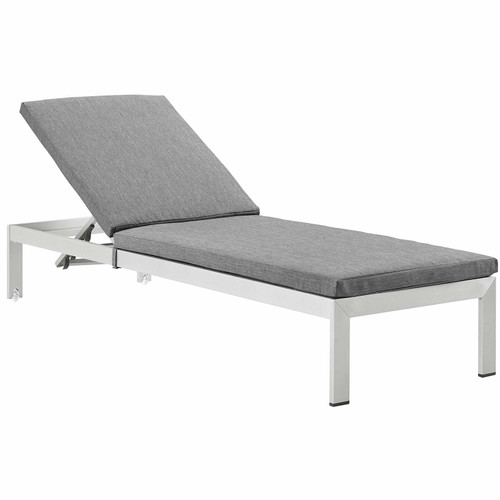 Shore Outdoor Patio Aluminum Chaise with Cushions EEI-4501-SLV-GRY