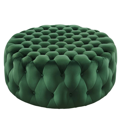 Amour Tufted Button Large Round Performance Velvet Ottoman EEI-5469-EME