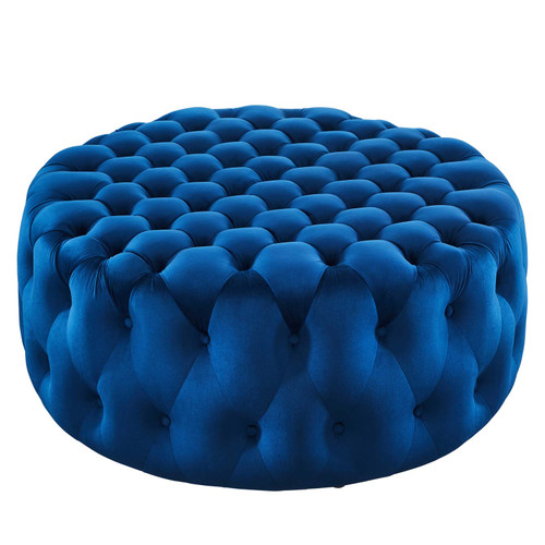 Amour Tufted Button Large Round Performance Velvet Ottoman EEI-5469-NAV