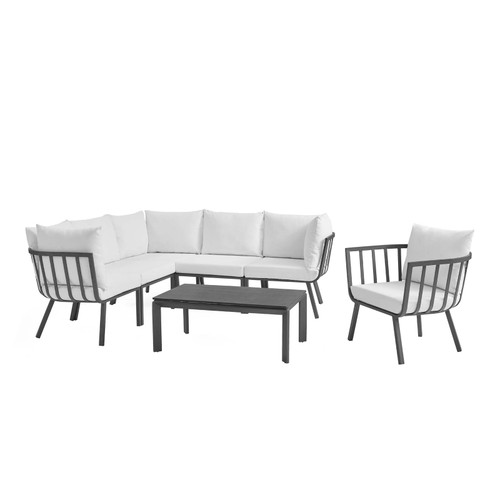 Riverside 7 Piece Outdoor Patio Aluminum Set EEI-3790-SLA-WHI