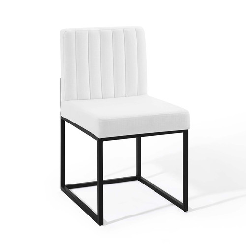 Carriage Channel Tufted Sled Base Upholstered Fabric Dining Chair EEI-3807-BLK-WHI