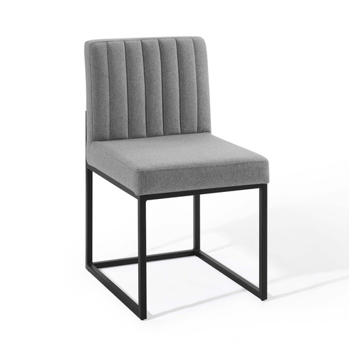 Carriage Channel Tufted Sled Base Upholstered Fabric Dining Chair EEI-3807-BLK-LGR