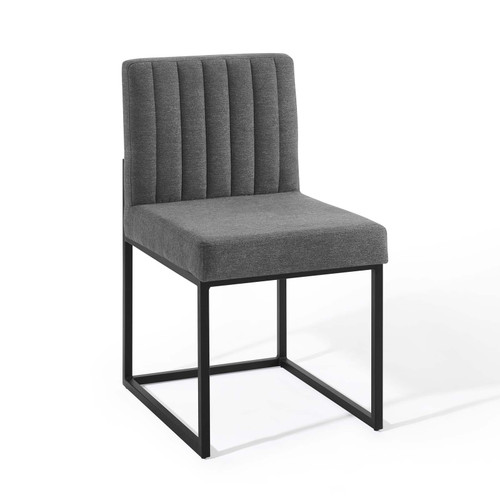 Carriage Channel Tufted Sled Base Upholstered Fabric Dining Chair EEI-3807-BLK-CHA