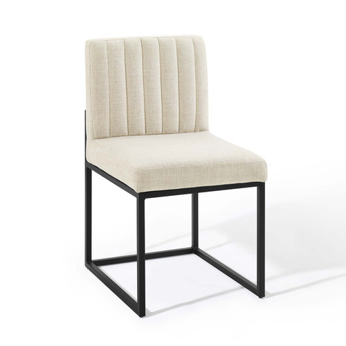 Carriage Channel Tufted Sled Base Upholstered Fabric Dining Chair EEI-3807-BLK-BEI