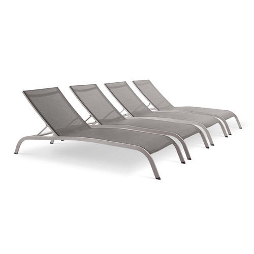 Savannah Outdoor Patio Mesh Chaise Lounge Set of 4 EEI-4007-GRY