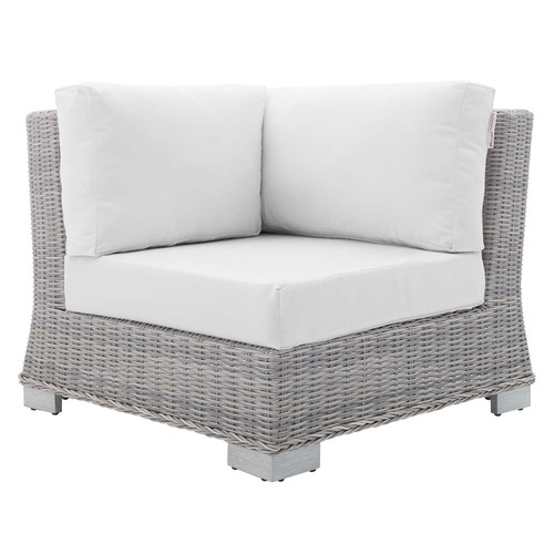 Conway Sunbrella® Outdoor Patio Wicker Rattan Corner Chair EEI-3970-LGR-WHI