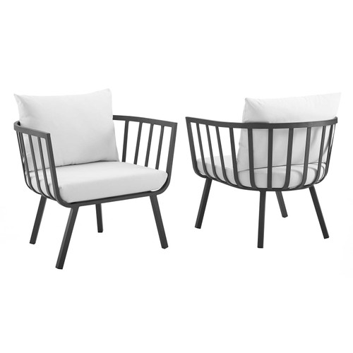 Riverside Outdoor Patio Aluminum Armchair Set of 2 EEI-3960-SLA-WHI