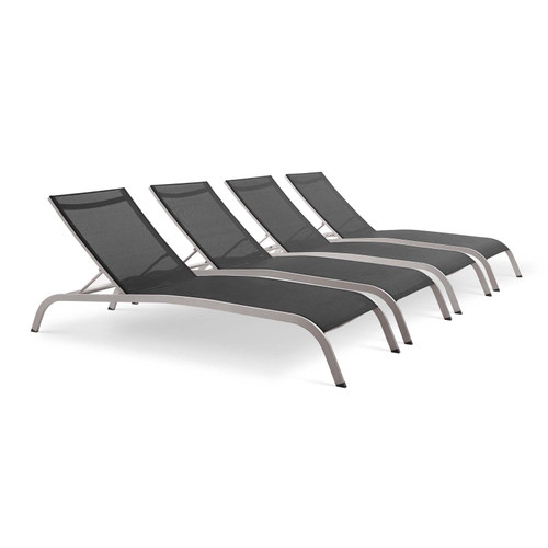 Savannah Outdoor Patio Mesh Chaise Lounge Set of 4 EEI-4007-BLK