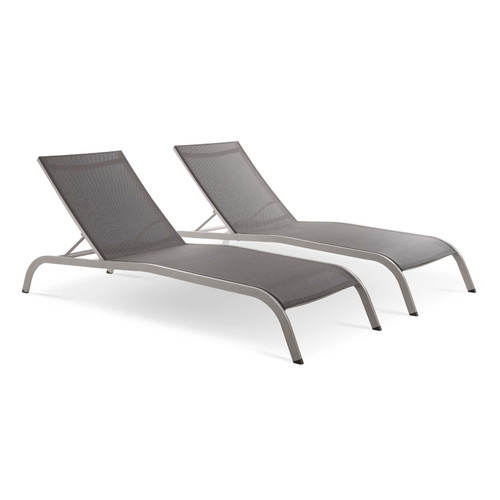 Savannah Outdoor Patio Mesh Chaise Lounge Set of 2 EEI-4005-GRY