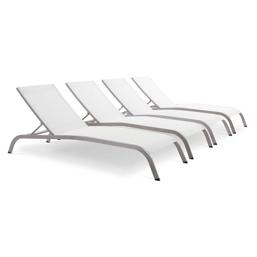 Savannah Outdoor Patio Mesh Chaise Lounge Set of 4 EEI-4007-WHI