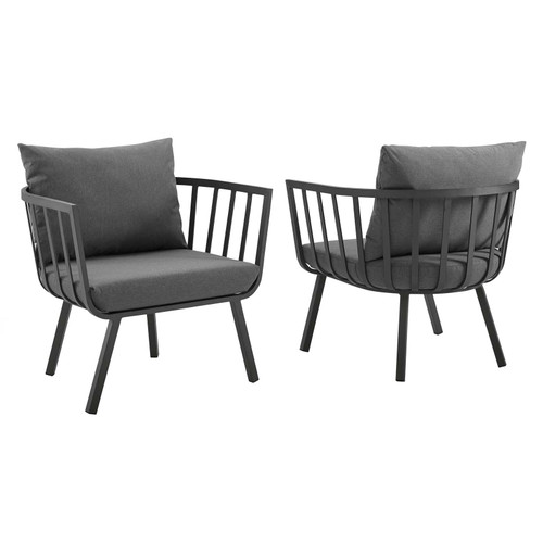 Riverside Outdoor Patio Aluminum Armchair Set of 2 EEI-3960-SLA-CHA