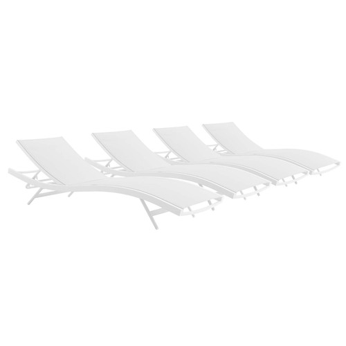 Glimpse Outdoor Patio Mesh Chaise Lounge Set of 4 EEI-4039-WHI-WHI