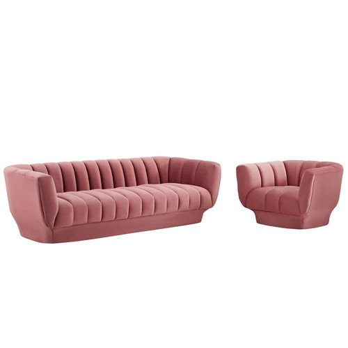 Entertain Vertical Channel Tufted Performance Velvet Sofa and Armchair Set EEI-4086-DUS-SET