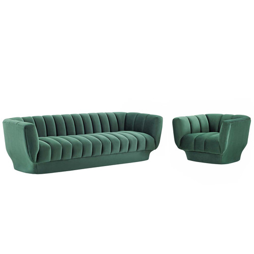 Entertain Vertical Channel Tufted Performance Velvet Sofa and Armchair Set EEI-4086-GRN-SET