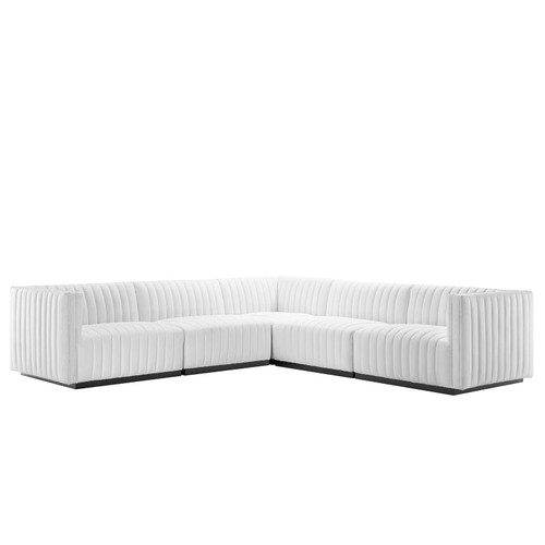 Conjure Channel Tufted Upholstered Fabric 5-Piece L-Shaped Sectional EEI-5794-BLK-WHI