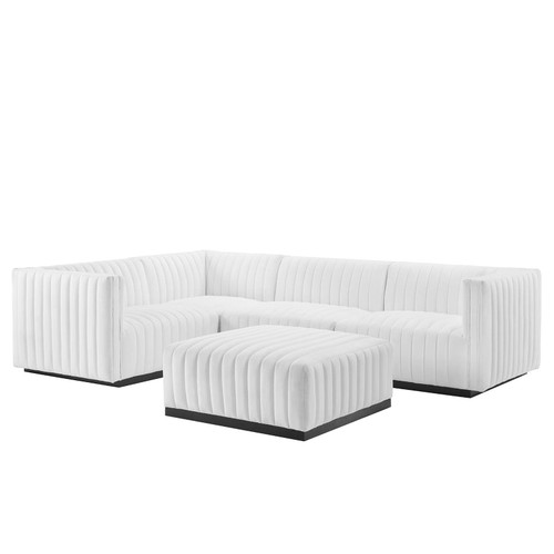 Conjure Channel Tufted Upholstered Fabric 5-Piece Sectional EEI-5796-BLK-WHI